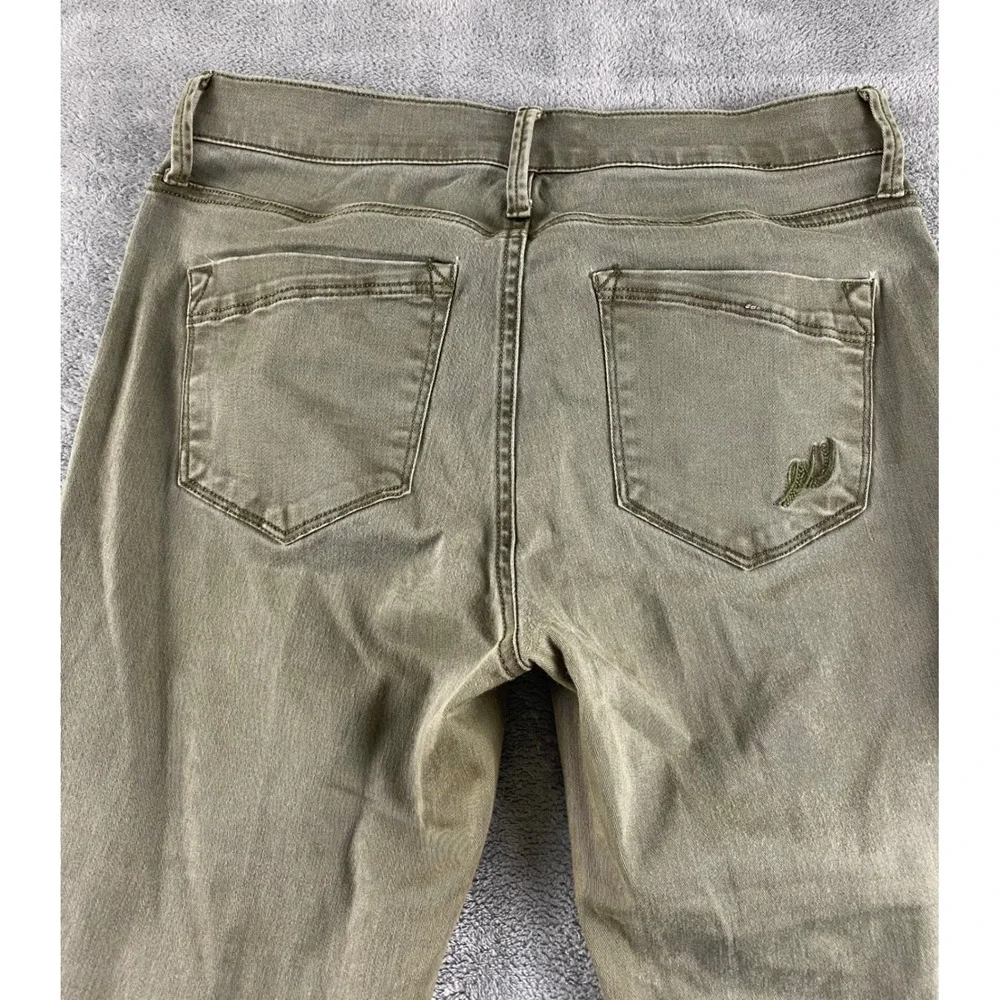 Express‎ Womens Moto Legging Mid Rise Olive Green Skinny Jeans Ribbed Knee Sz 2R